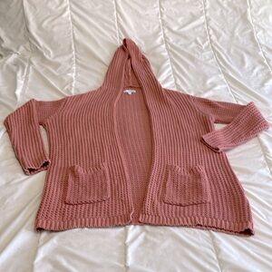 Sonoma Goods For Life Hooded Pink Knit Open Front Cardigan Size Medium